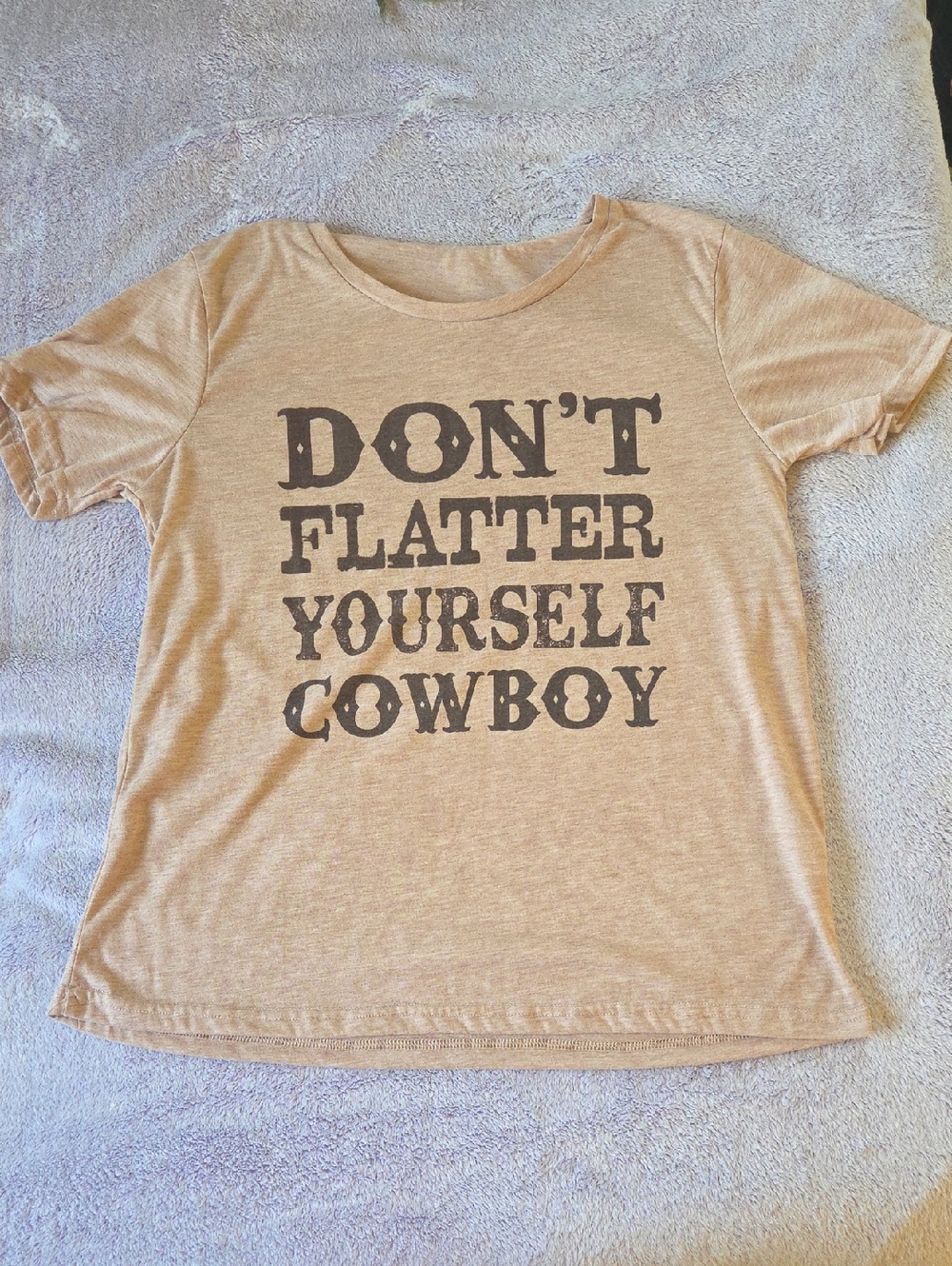 G+E Grace and Emma Don’t Flatter Yourself Cowboy Graphic Tee - Beige M